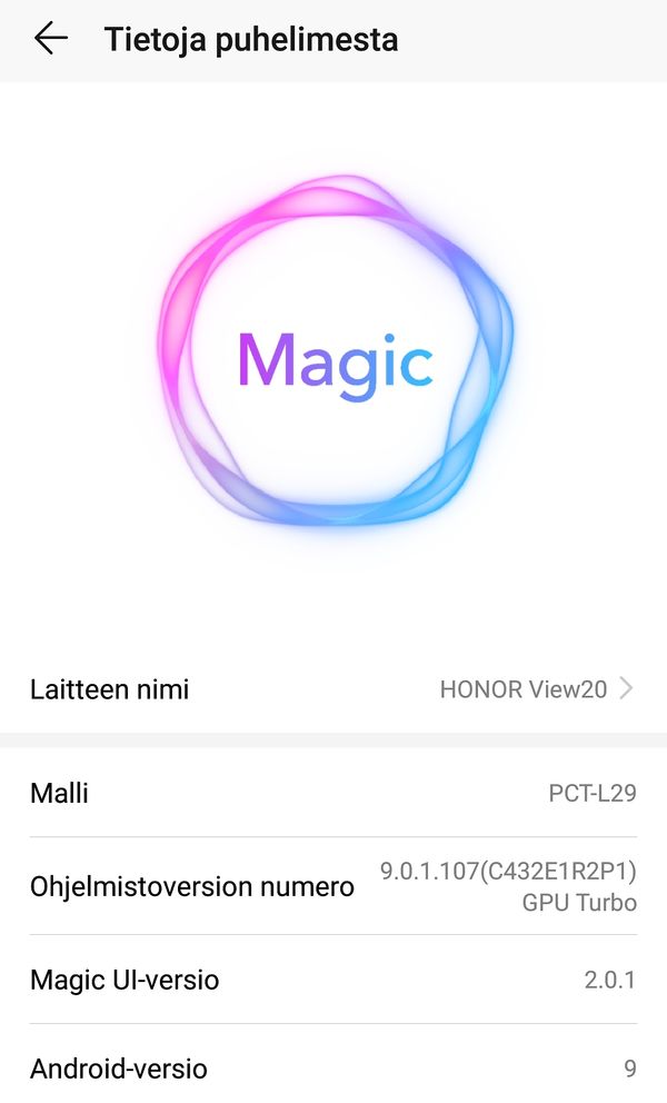 Honor View20:ssä on Magic UI -ohjelmisto, joka kuitenkin on lähes täysin sama asia kuin EMUI – ainakin toistaiseksi.