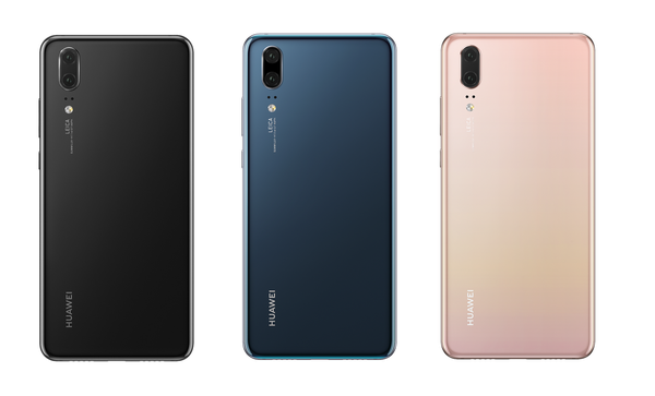 Huawei P20:n värivaihtoehdot: musta, sininen ja Pink Gold.