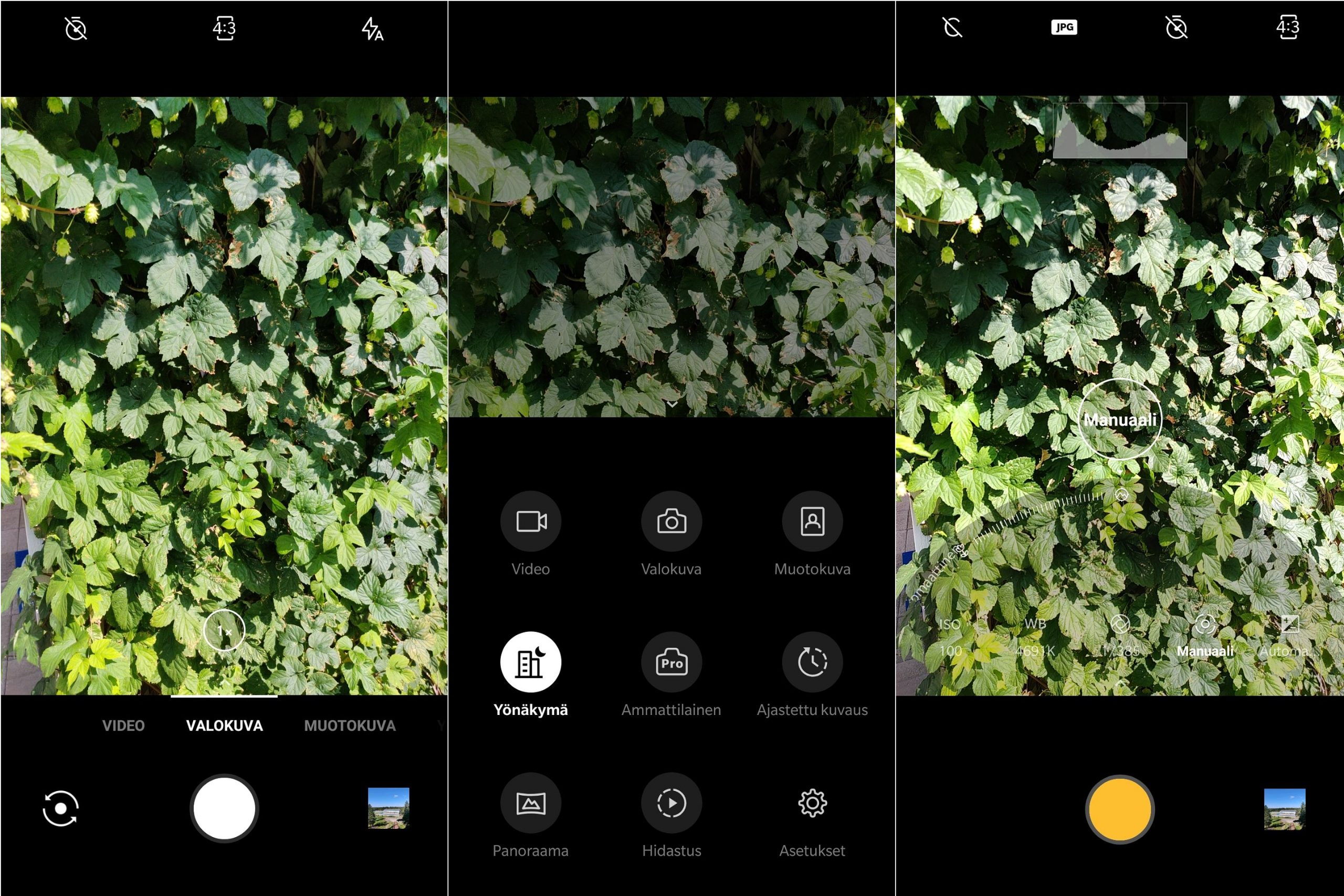 Kameran käyttöliittymä on monipuolinen ja aiemmista OnePlus-malleista tuttu.